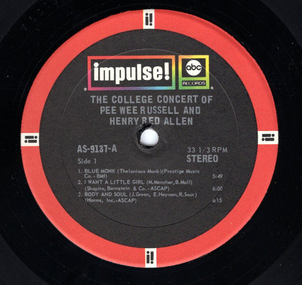 Pee Wee Russell And Henry "Red" Allen : The College Concert Of Pee Wee Russell And Henry Red Allen (LP, Album, RE, Gat)