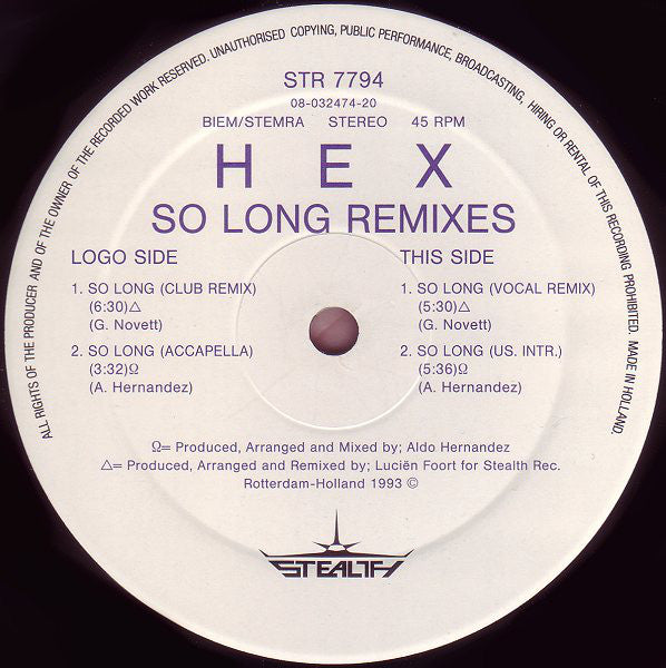 Hex (4) : So Long Remixes (12")