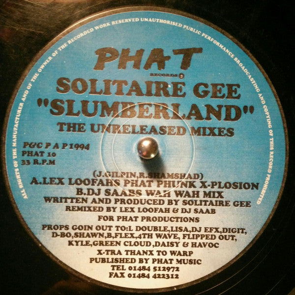 Solitaire Gee : Slumberland (The Unreleased Mixes) (12")