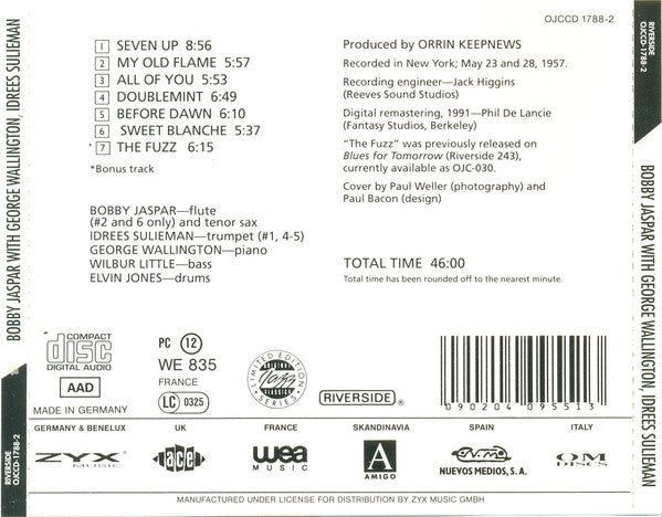 Bobby Jaspar : Bobby Jaspar With George Wallington, Idrees Sulieman (CD, Album, RE, RM)