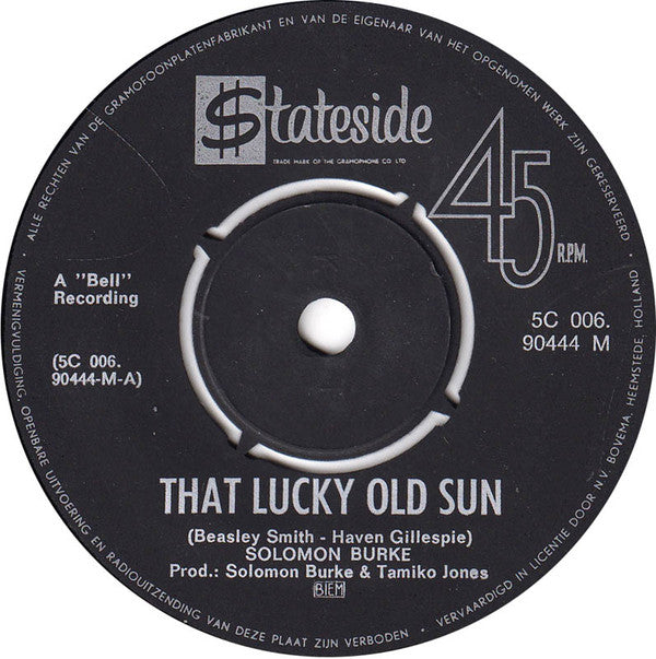 Solomon Burke : That Lucky Old Sun / How Big A Fool (Can A Fool Be) (7", Single)