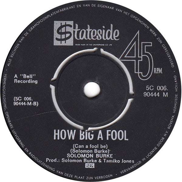Solomon Burke : That Lucky Old Sun / How Big A Fool (Can A Fool Be) (7", Single)