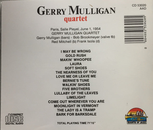 Gerry Mulligan Quartet : Paris, Salle Pleyel, June 1, 1954 (CD, Comp)
