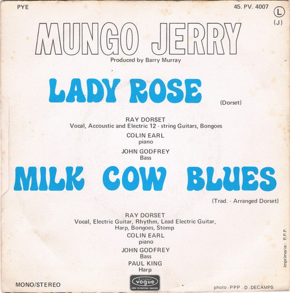 Mungo Jerry : Lady Rose (7", Single)
