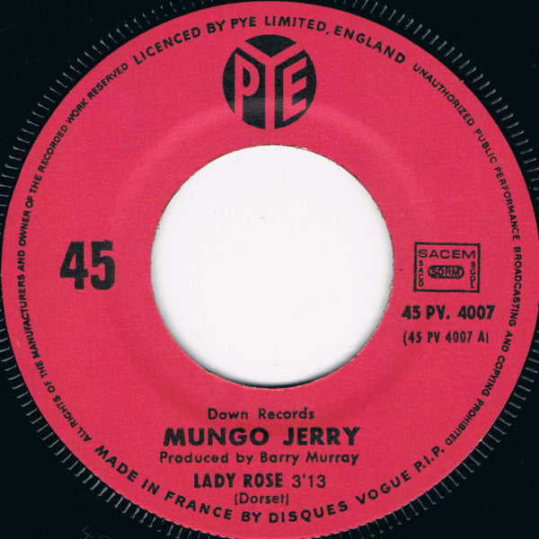 Mungo Jerry : Lady Rose (7", Single)