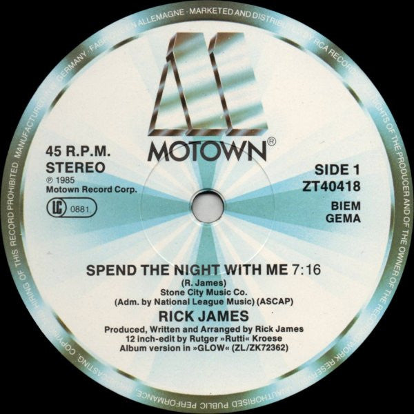 Rick James : Spend The Night With Me (12", Maxi)