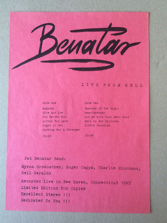 Benatar* : Live From Hell (LP, Unofficial, W/Lbl)