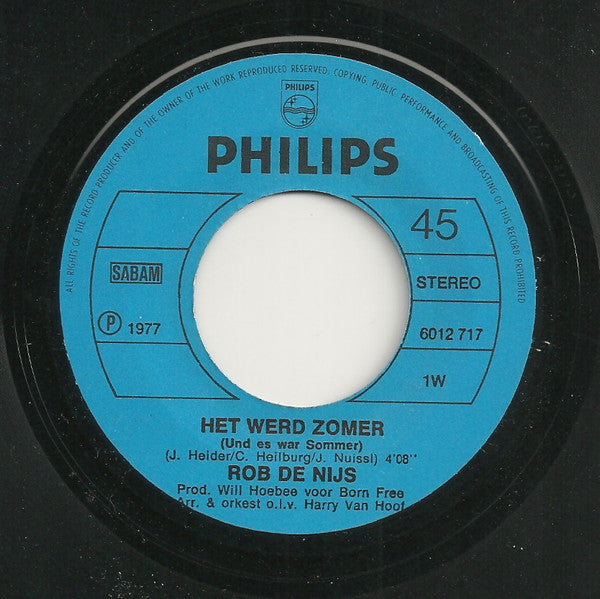 Rob de Nijs : Het Werd Zomer (7")