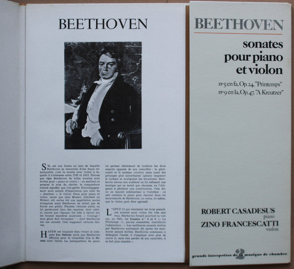 Ludwig van Beethoven - Robert Casadesus, Zino Francescatti : Sonates Pour Piano Et Violon No.5 N°5 En Fa, Op.24, "Printemps" - N°9 En La, Op.47, "A Kreutzer" (LP, Album)