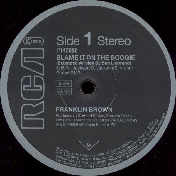 Franklin Brown : Blame It On The Boogie (12", Maxi)