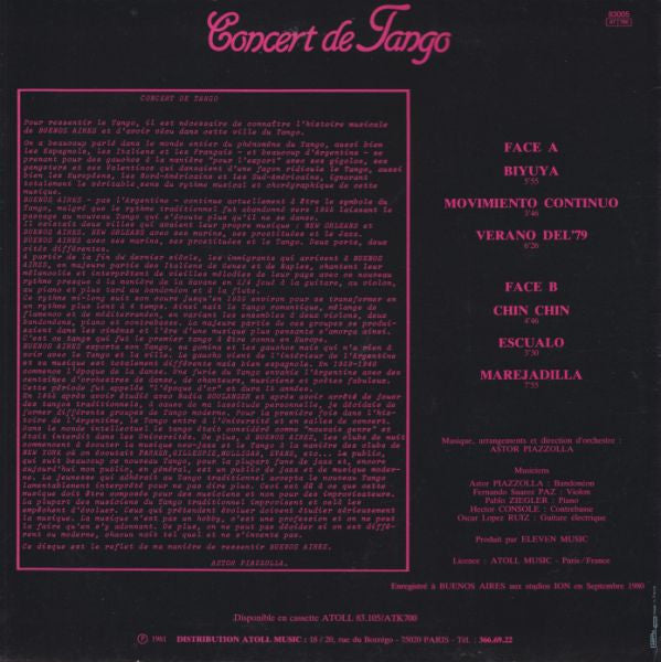 Astor Piazzolla Y Su Quinteto Tango Nuevo : Concert De Tango (LP, Album)