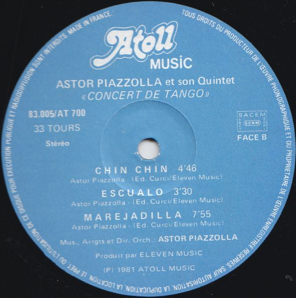 Astor Piazzolla Y Su Quinteto Tango Nuevo : Concert De Tango (LP, Album)