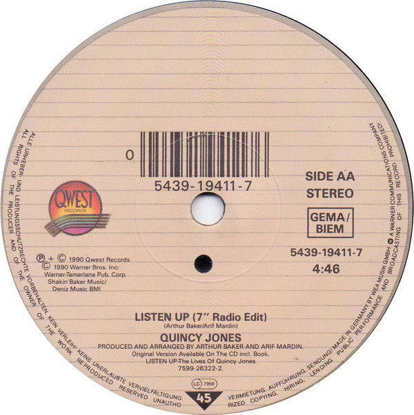 Quincy Jones : Back On The Block / Listen Up (7")