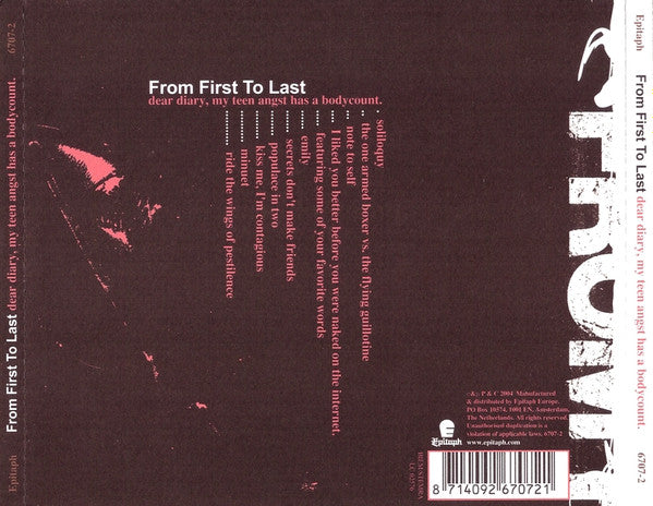 From First To Last : Dear Diary, My Teen Angst Has A Bodycount. (CD, Album)
