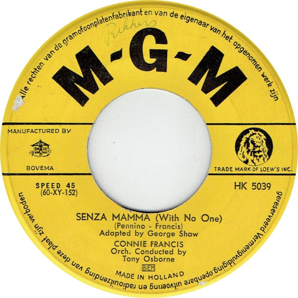 Connie Francis : Many Tears Ago / Senza Mama (With No One) (7", Single)