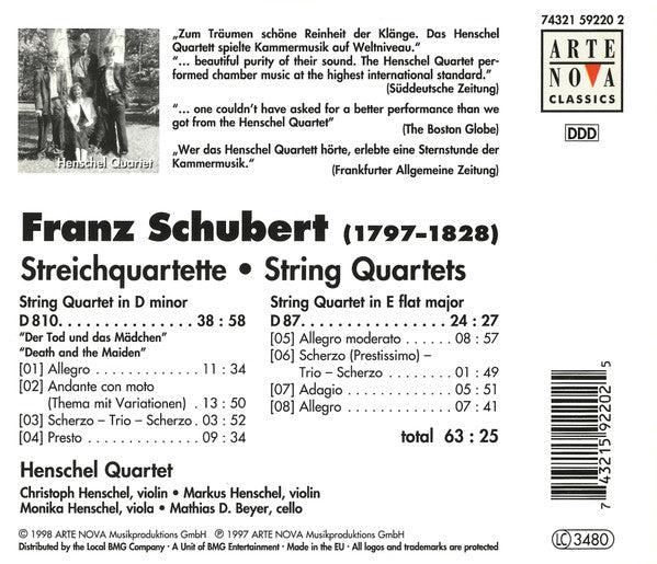 Franz Schubert – Henschel Quartett : Streichquartette "Der Tod Und Das Mädchen" = Stringquartets "Death And The Maiden" (CD, Album)
