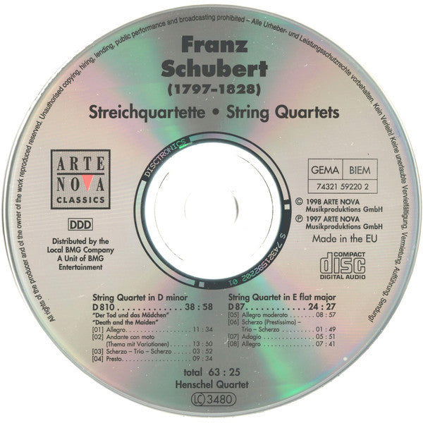 Franz Schubert – Henschel Quartett : Streichquartette "Der Tod Und Das Mädchen" = Stringquartets "Death And The Maiden" (CD, Album)