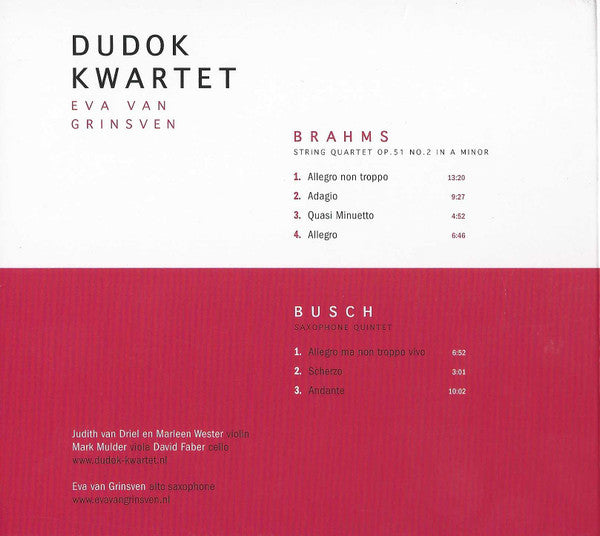 Johannes Brahms, Adolf Busch, Dudok Quartet Amsterdam, Eva van Grinsven : Brahms Busch (CD, Comp)