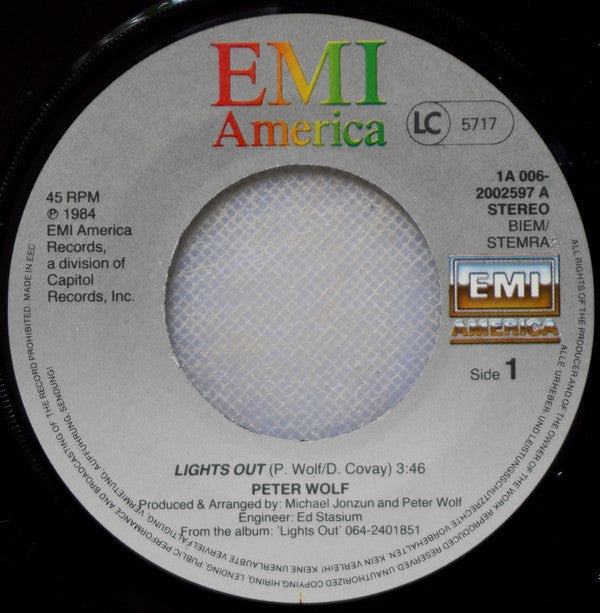 Peter Wolf : Lights Out (7", Single)