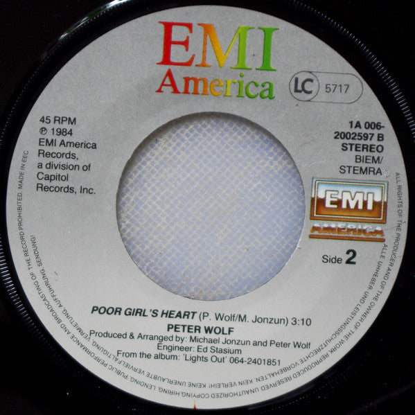 Peter Wolf : Lights Out (7", Single)