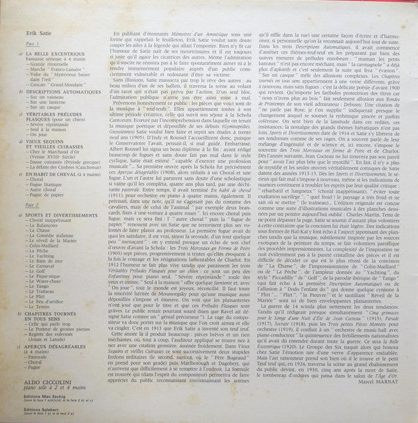 Erik Satie - Aldo Ciccolini : Pièces Pour Piano  (LP, Album, RE, Gat)