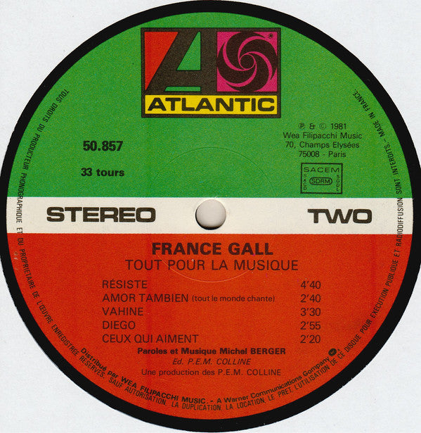 France Gall : Tout Pour La Musique (LP, Album)
