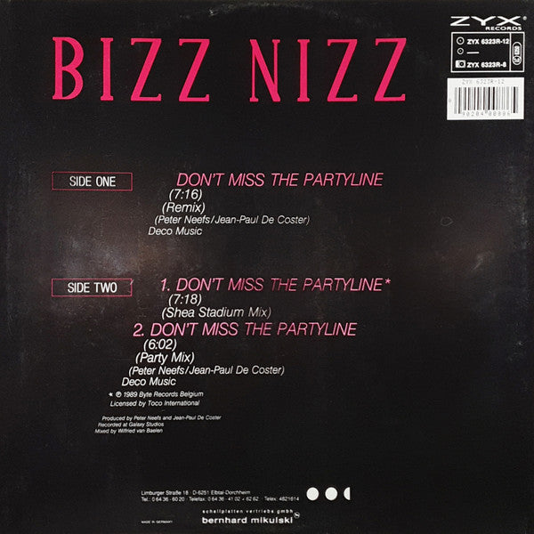 Bizz Nizz : Don't Miss The Partyline (Remix) (12")
