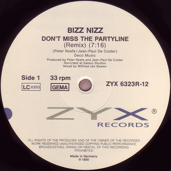 Bizz Nizz : Don't Miss The Partyline (Remix) (12")