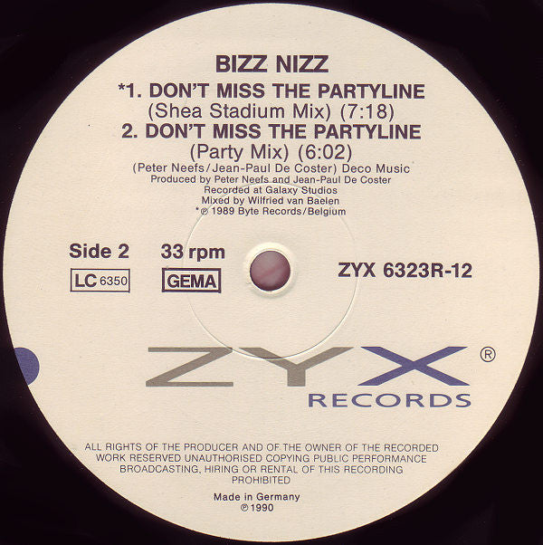 Bizz Nizz : Don't Miss The Partyline (Remix) (12")