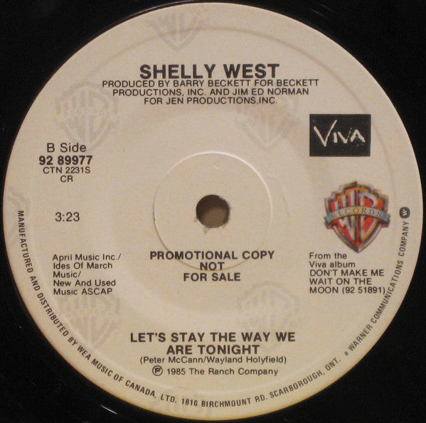 Shelly West : Don't Make Me Wait On The Moon / Let's Stay The Way We Are Tonight  (7", Single, Promo)