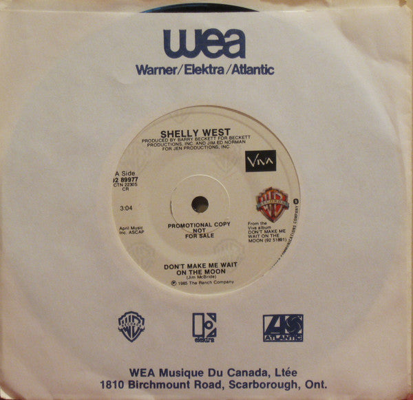 Shelly West : Don't Make Me Wait On The Moon / Let's Stay The Way We Are Tonight  (7", Single, Promo)