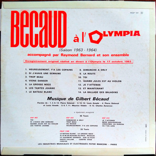Gilbert Bécaud : Bécaud À L'Olympia (LP, Album)
