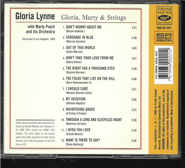 Gloria Lynne with Marty Paich Orchestra : Gloria, Marty & Strings (CD, Album, RE, RM)