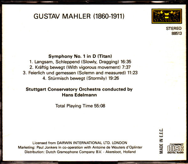 Gustav Mahler, Stuttgart Conservatory Orchestra, Hans Edelmann : Symphony No. 1 (Titan) (CD)