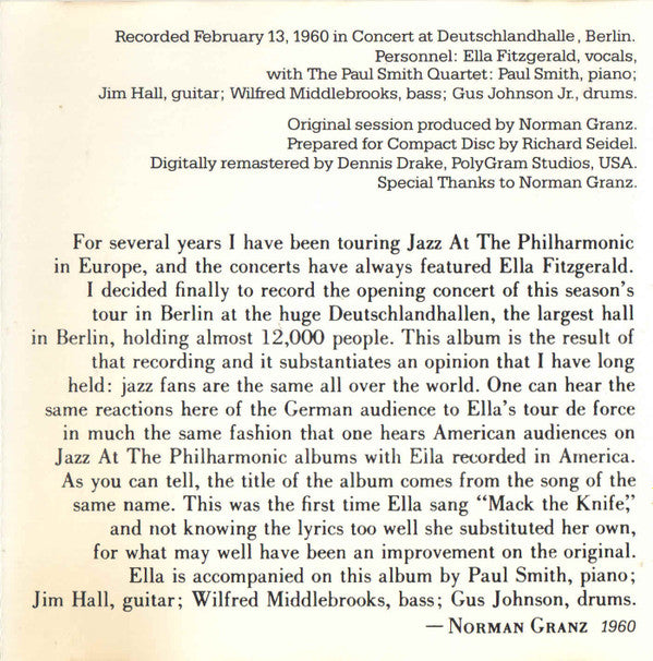 Ella Fitzgerald : Mack The Knife - Ella In Berlin (CD, Album)