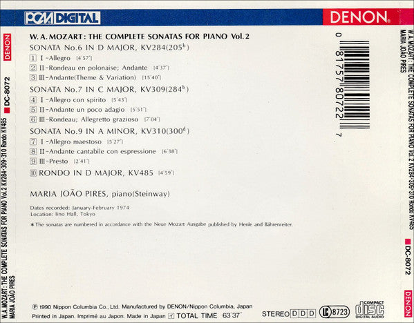 Wolfgang Amadeus Mozart - Maria-João Pires : The Complete Sonatas For Piano Vol. 2 (CD, Album, RE)