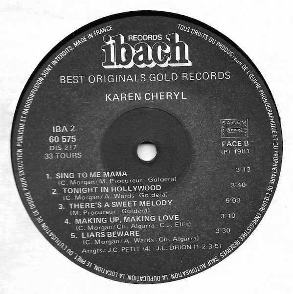 Karen Cheryl : Best Originals Gold Records (LP, Comp)