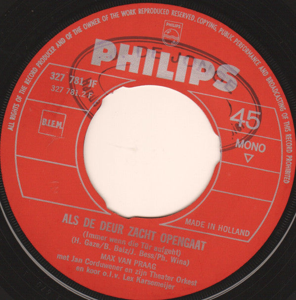 Max van Praag : In Een Gouden Medaillon / Als De Deur Zacht Opengaat (7", Single, Mono)