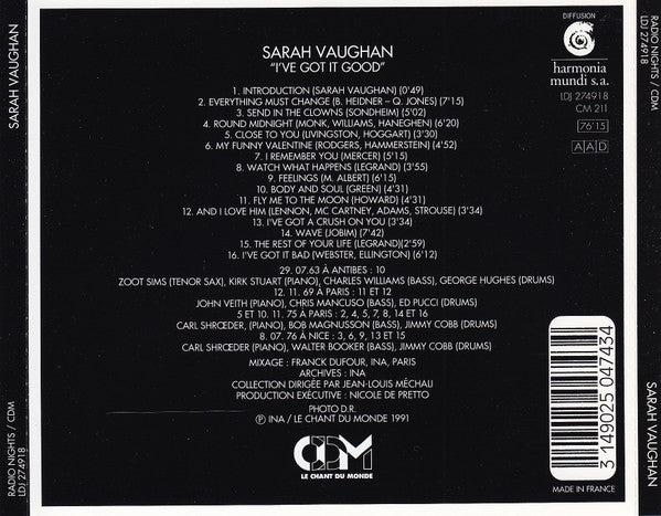 Sarah Vaughan : I've Got It Good (CD)