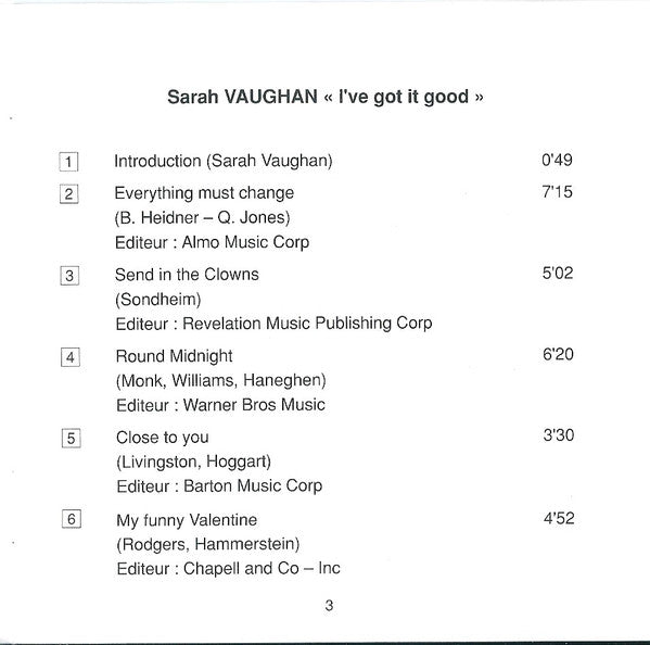 Sarah Vaughan : I've Got It Good (CD)