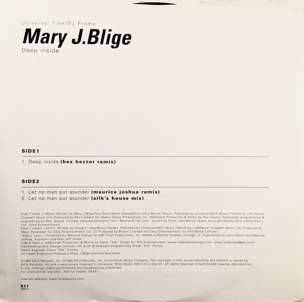 Mary J. Blige : Deep Inside (12", Promo)
