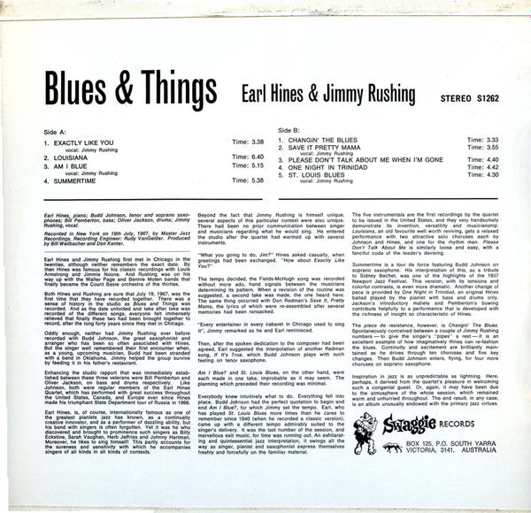 Earl Hines And Jimmy Rushing : Blues And Things (LP, Album)