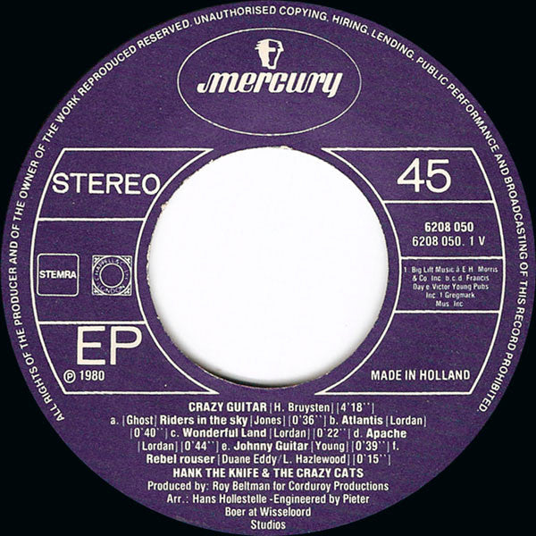 Hank The Knife & The Crazy Cats : Crazy Guitar (7", EP)