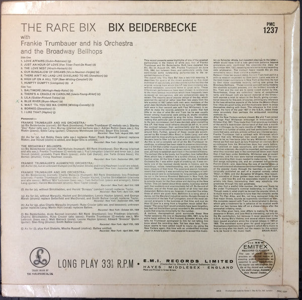 Bix Beiderbecke : The Rare Bix (LP, Comp)