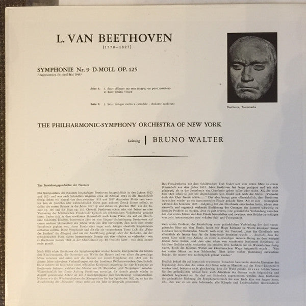 Ludwig van Beethoven, Bruno Walter, Philharmonic-Symphony Orchestra Of New York : Die Symphonien Von Beethoven Nr. 9 D-Moll (1. bis 3. Satz) (LP, Mono, Gat)