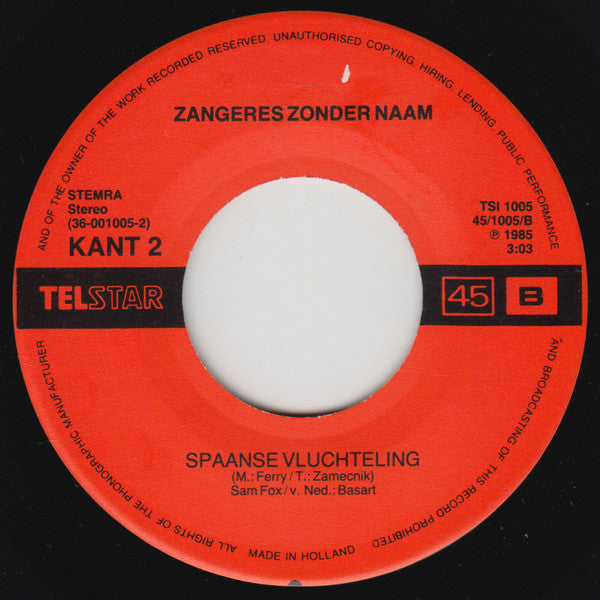 Zangeres Zonder Naam : Slavenkoor (Zwarte Slaven) (7", Single)