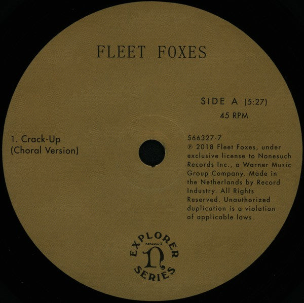 Fleet Foxes : Crack-Up (Choral Version) / In The Morning (Live In Switzerland) (7", RSD, Single, Ltd)
