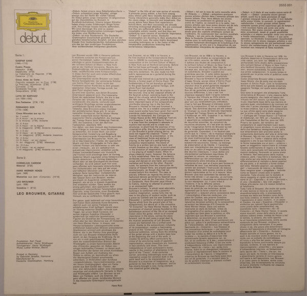 Leo Brouwer : Werke Für Gitarre Solo Von Gaspar Sanz, Luis De Narváez, Fernando Sor, Cornelius Cardew, Hans Werner Henze, Leo Brouwer (LP, Album)