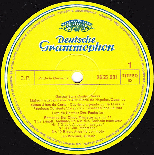 Leo Brouwer : Werke Für Gitarre Solo Von Gaspar Sanz, Luis De Narváez, Fernando Sor, Cornelius Cardew, Hans Werner Henze, Leo Brouwer (LP, Album)