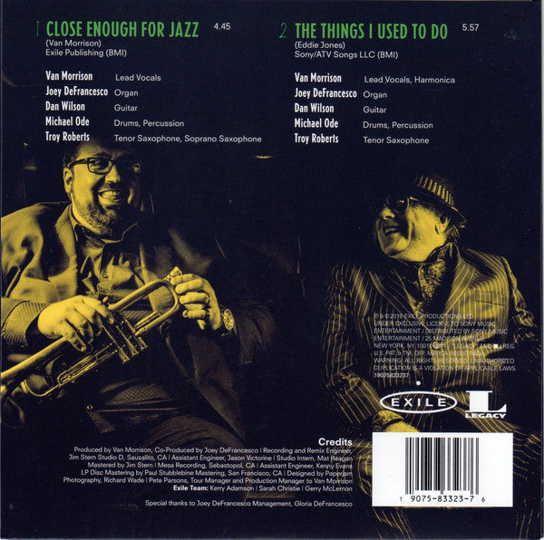 Van Morrison And Joey DeFrancesco : Close Enough For Jazz / The Things I Used To Do (7", Single, Ltd)